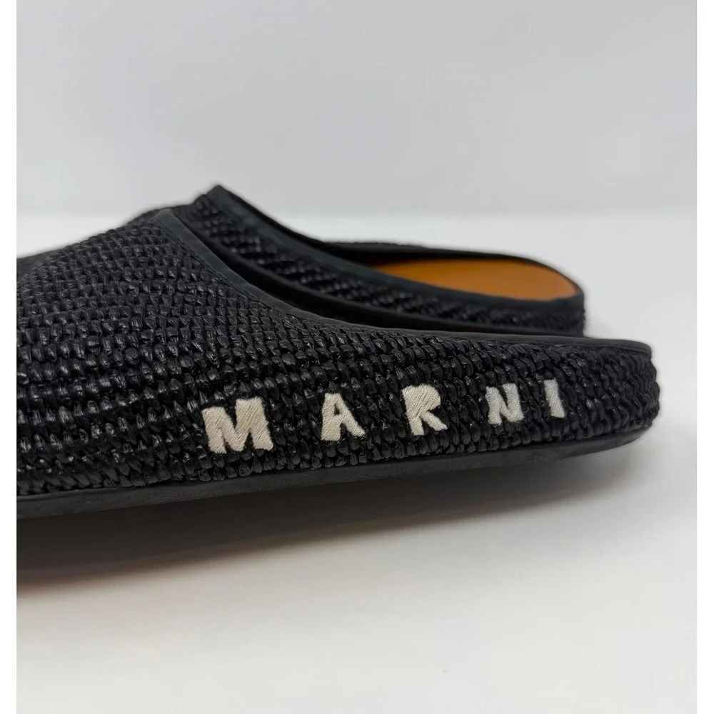Marni Sabot Raffia Slippers Black Size 11 US 44 EU